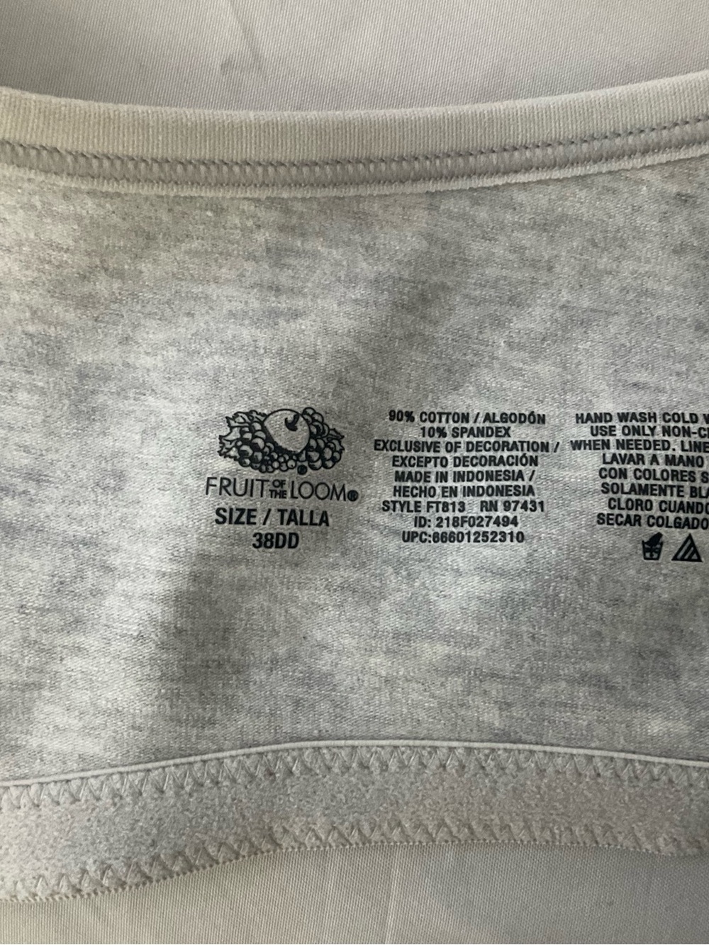 Fruit of the Loom Gray & White Comfort Bra Plus sized